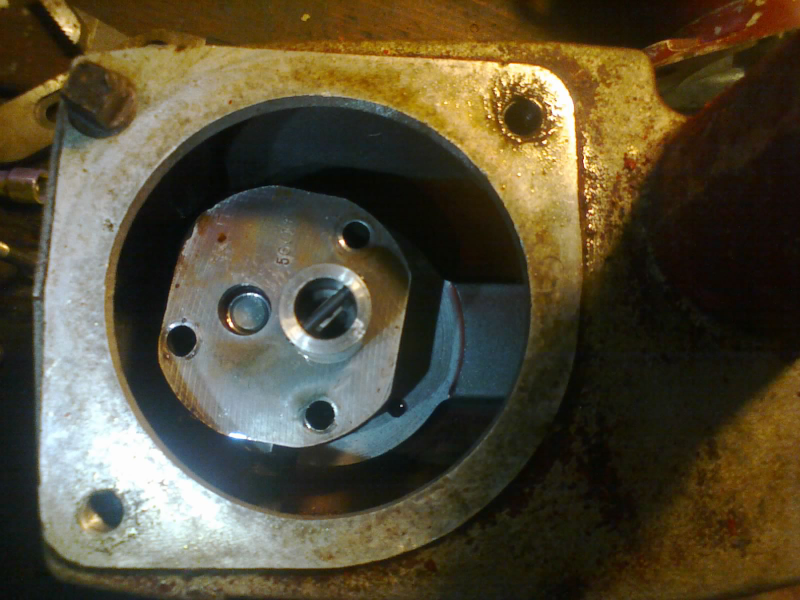 Electric motor removed, looking down into the housing where the pump assembly sits
